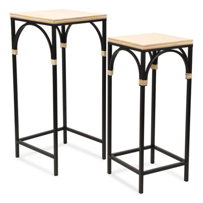 Claudette Set of 2 Rattan Accented Wood & Metal Side Tables by Hokku Designs
