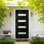 Porte d'entrée 36 x 80 en fibre de verre avec cadre en PVC et verre givré - droite vers l'intérieur - noir mat