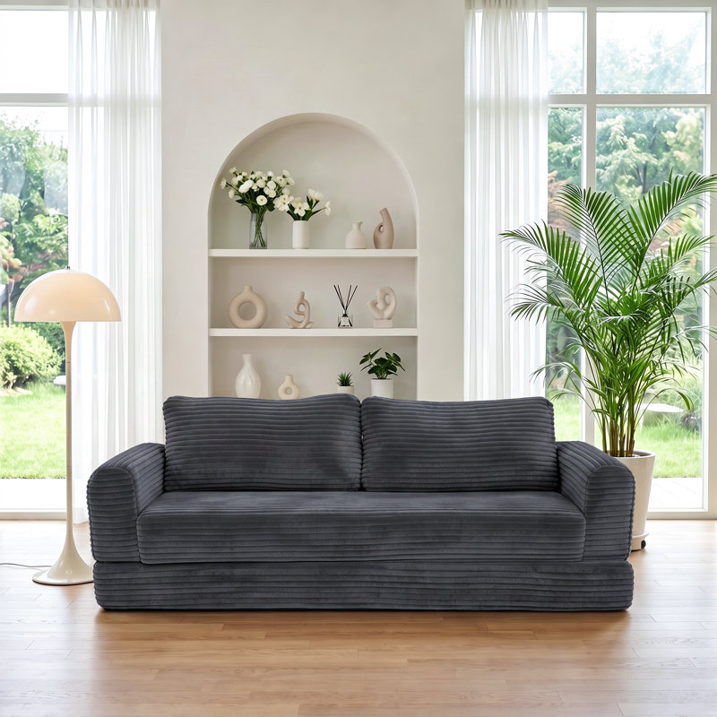 Canapé-lit convertible futon avec tissu velours côtelé et housses lavables, L 75 po, Velours côtelé rose, Rose
