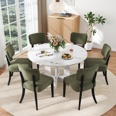 Ensemble de table de salle à manger ronde 47 po et de chaises sans accoudoirs 4/6 pour la cuisine ou la salle à manger Farmhouse