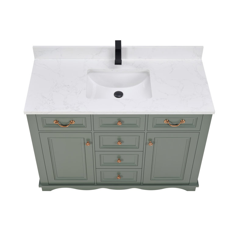 48" Cadet Finish Solid Wood Sink Vanity  With 1' Artificial Stone Top, Pewter Green