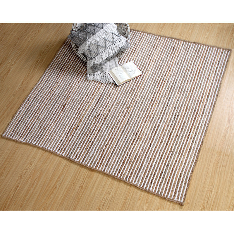 Square Ursa Striped Jute / Sisal Hand Woven Area Rug, Square 150cm x 150cm