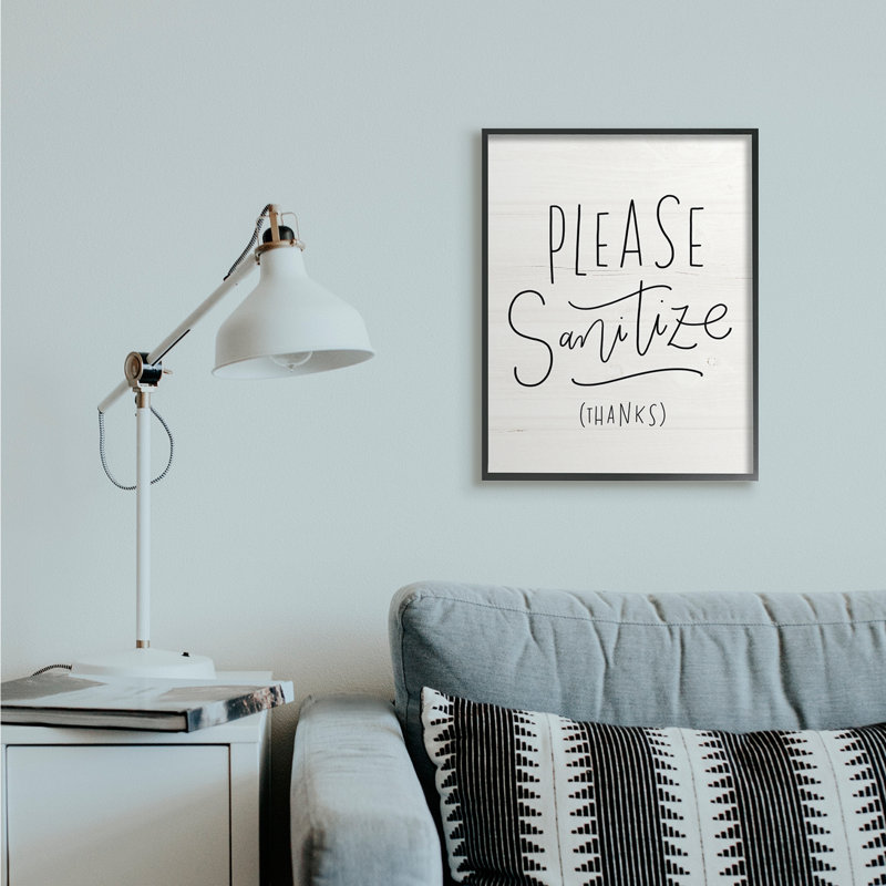 Veuillez désinfecter la phrase, texte rustique minimal, Giclée encadrée noir minuit, H 30 po x l 24 po