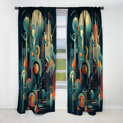 Rideau occultant en velours vert et orange Mid Century Innovations I - Mid-Century