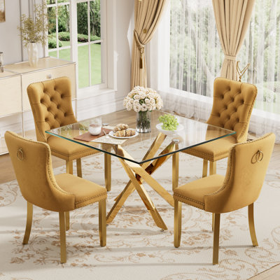 Square Pedestal Dining Set with Tufted Dining Chair