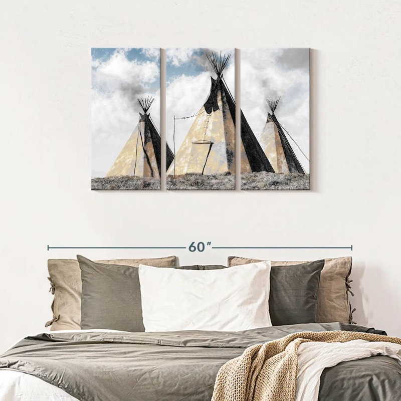 Tipis amérindiens 3 pièces, H 28 po x l 45 po x P 1 po