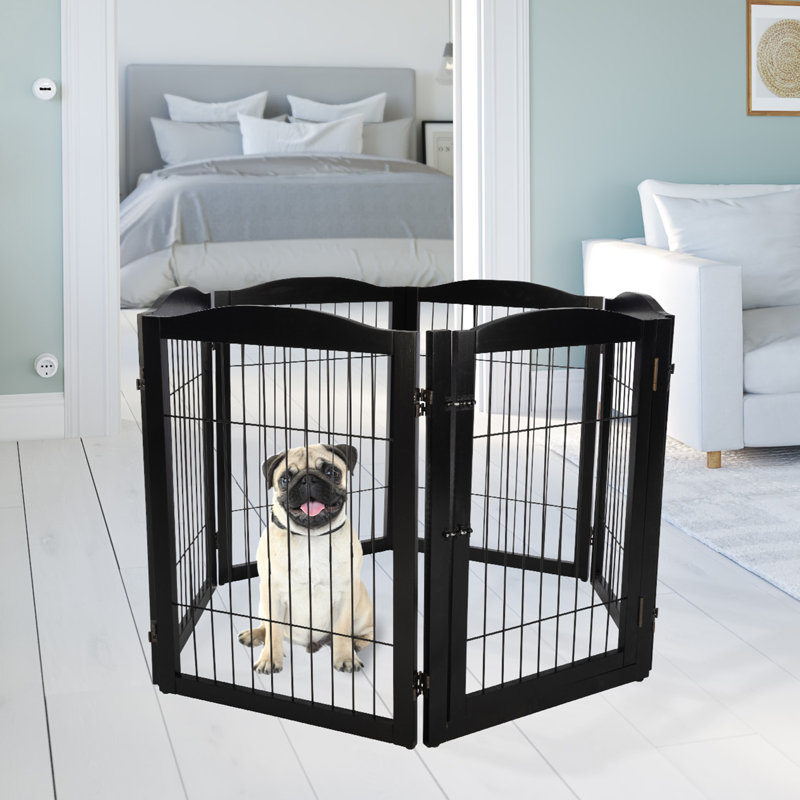 Black Solid Wood and Metal Freestanding Pet Gate