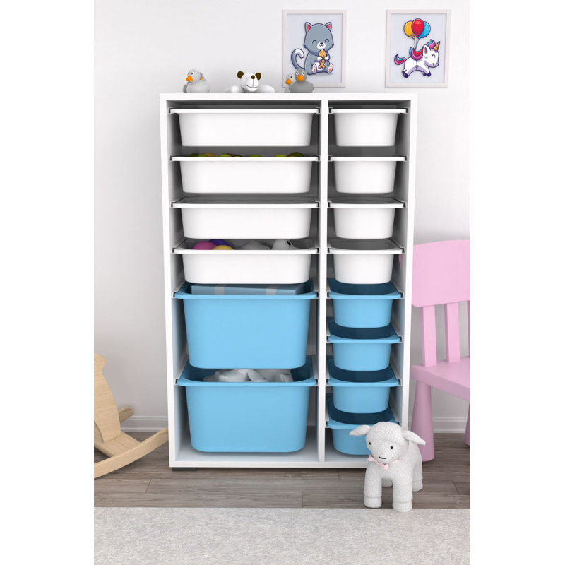 Multi Purpose Cabinet, White/White/Blue, 42.9" H x 27.4" W x 11.8" D