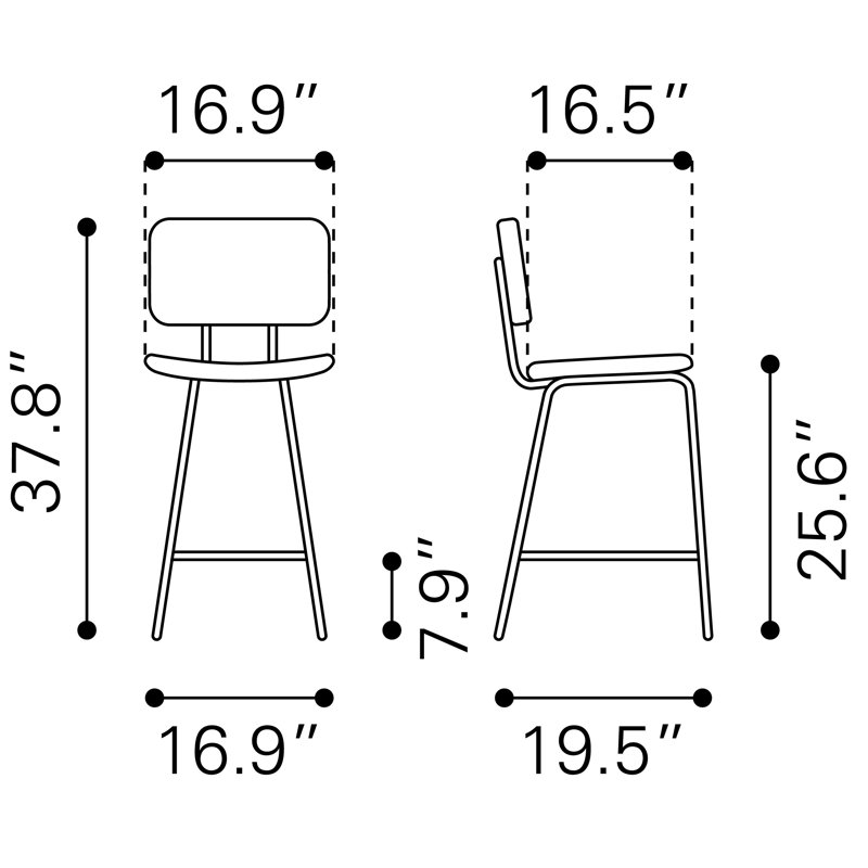 Ensemble de 2 tabourets de bar Munden Boston - noir rétro, Tabouret de comptoir (siège d'une hauteur de 25,6