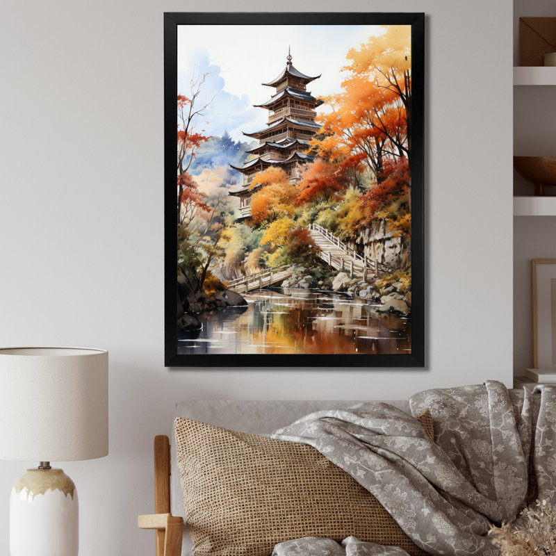 Madaly Japon Art Golden Autumn, H 40 po x l 30 po x P 1,5 po, Cadre photo noir