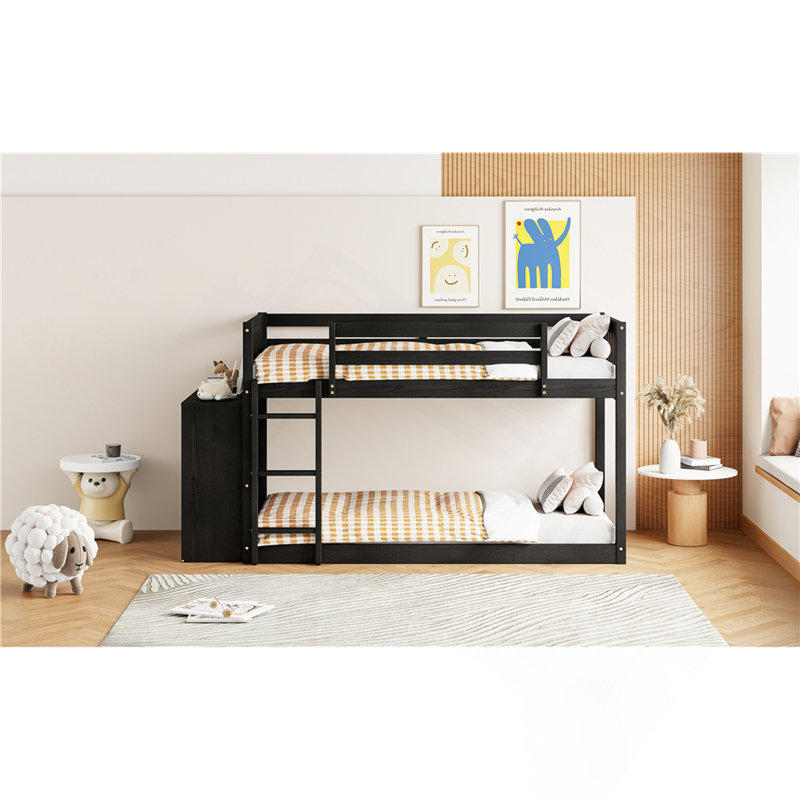 Lit superposé simple au dessus d'un lit simple avec 4 tiroirs et 3 tablettes - Espresso