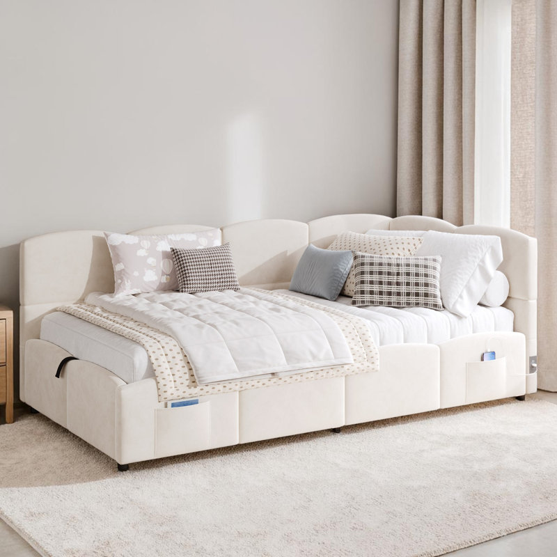 Upholstered Single (3') Daybed, Beige Boucle