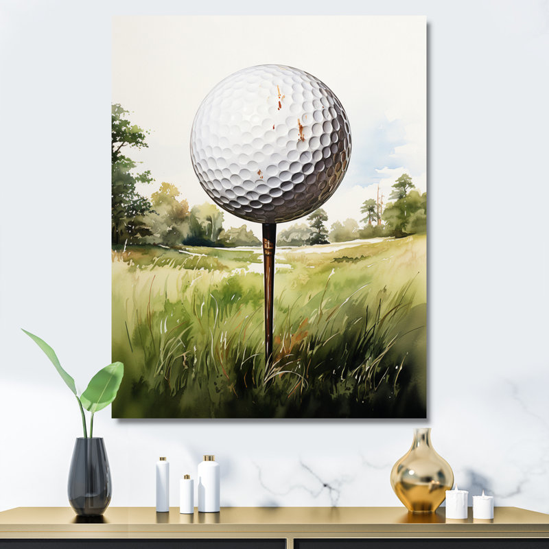 Minimalisme, balle de golf I - art mural de golf pour le salon, H 32 po x l 24 po x P 1 po, Toile tendue