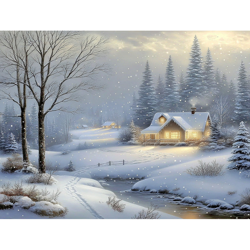 Art mural sur toile Cozy Riverside Cabin, H 36 po x l 48 po