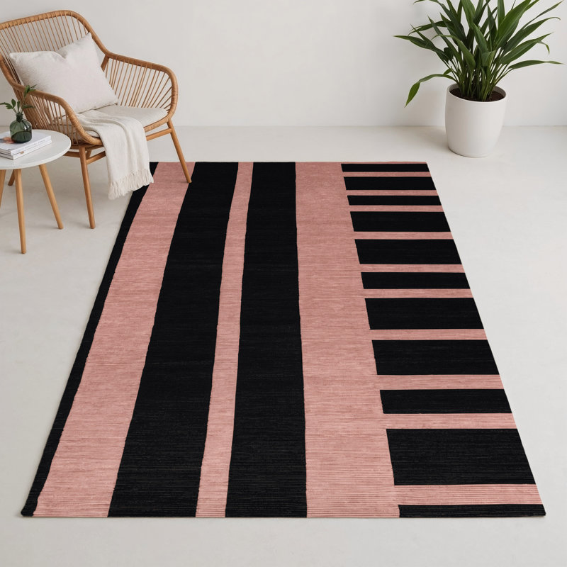 Tapis intérieur / extérieur noir HorizontalStripes, Rectangulaire 3 pi x 5 pi