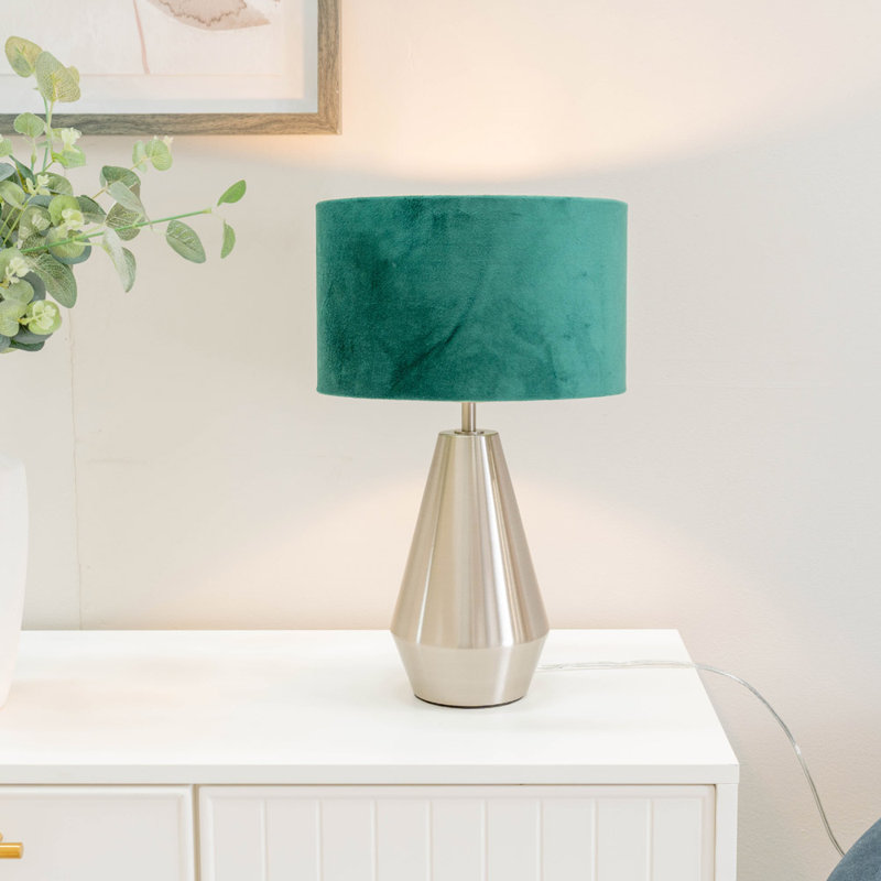 Metal Table Lamp, Silver, Forest Green