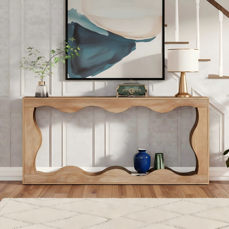 63" Console Table, Farmhouse Entryway Table Couch Table Behind Sofa, Natural