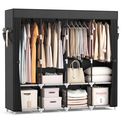 Portable Wardrobe, Large Capacity Portable Wardrobe With Lid, 4 Storage Shelves And 4 Hanging Rods