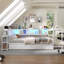 Cadre de lit d'angle avec bibliothèque et 2 tiroirs de rangement sous le lit, lit moderne avec lumière DEL et station de charge-1347505002