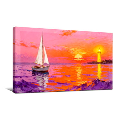 Nautique et plage, voilier, coucher de soleil, phare, océan, vagues, ciel, réflexion, couleurs