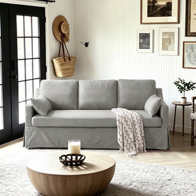 81'' W Upholstered Line Look Farmhouse Slipcover Couch Sofa 