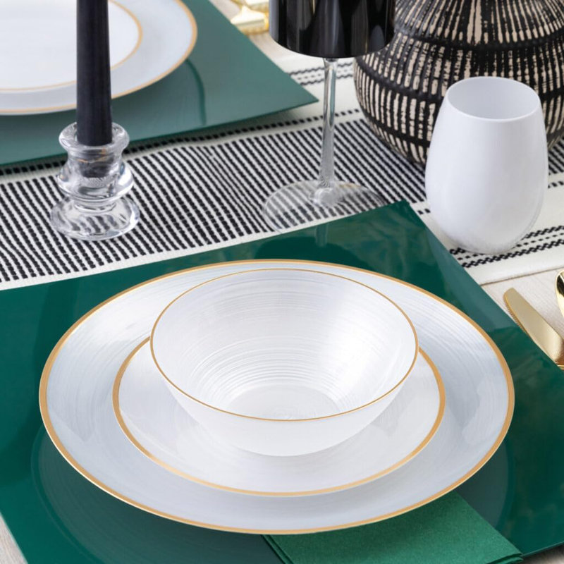 Bols en plastique blanc perle 12 oz avec bordure dorée EcoQuality pour 110 invités, 110