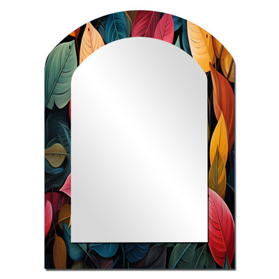 Abstract Leaves Wilderness Collage - Leaves Asymmetrical Unique Mirror, Traditional Arch Large Wall Mirror, Printed Metal Art
