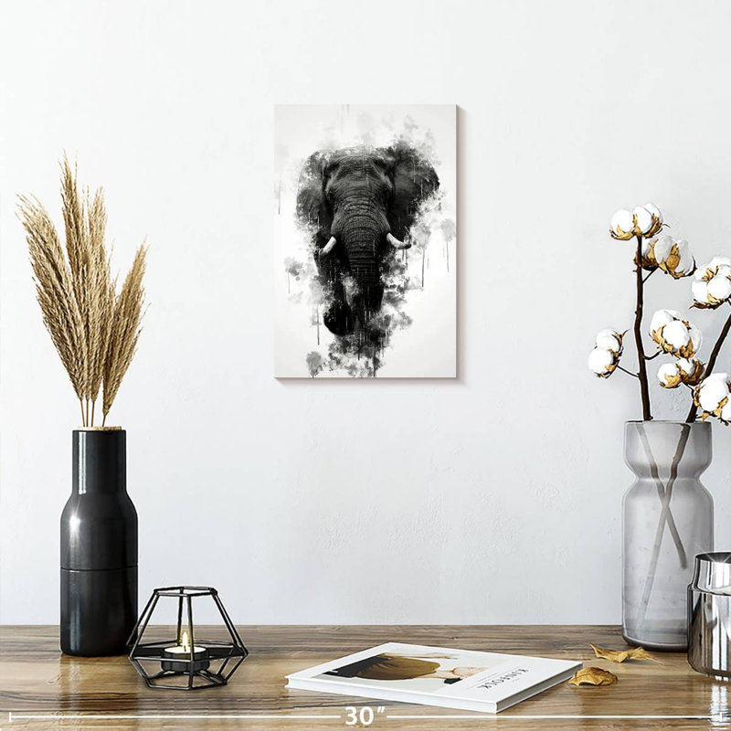 Brampt Mighty Elephant noir et blanc, H 12 po x l 8 po