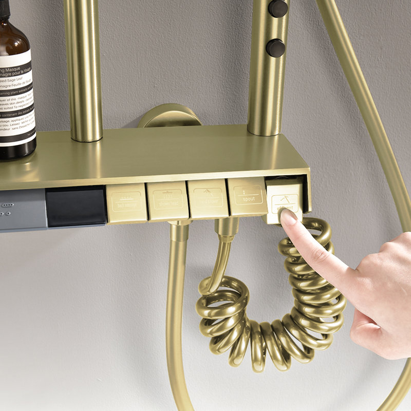 Lefton Complete Shower Set with Temperature Display in Fahrenheit and Dual Shower Head, SST2206, Brushed Gold