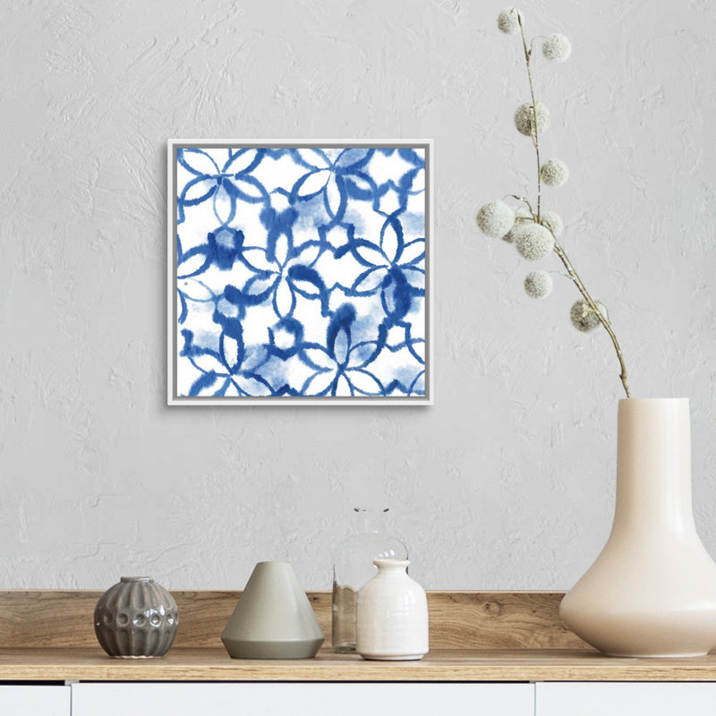 «Indigo Floral» par Aimee Wilson, reproduction sur toile, Cadre blanc, H 14 po x l 14 po x P 1,75 po