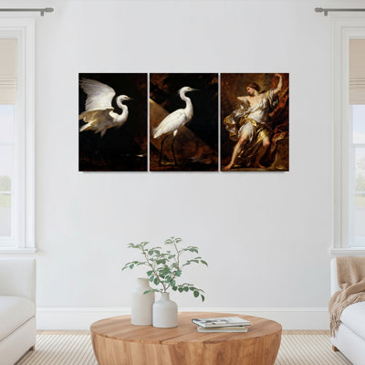 Aigrette et figurine classique, reproduction d'art sur toile tendue sur toile, ensemble de 3