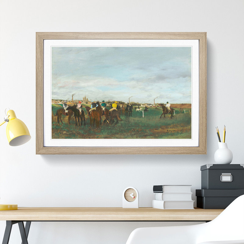 The Horse Races by Edgar Degas - Picture Frame Painting, 27cm H x 36cm W x 2cm D, Oak
