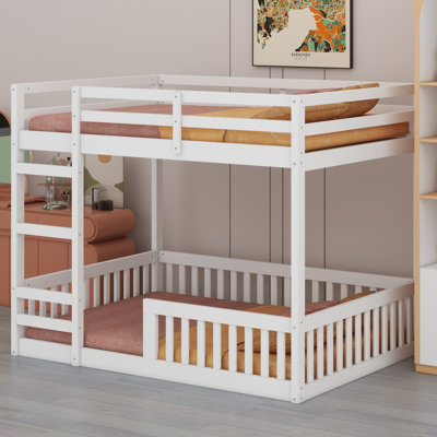 Wood Bunk Bed With Ladder And Guardrails