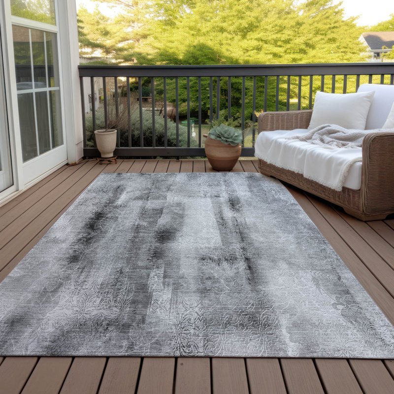 Machine Washable Indoor/Outdoor Altair ACN537 Grey 2'3" x 7'6" Runner Rug, Rectangle 9 pi x 12 pi