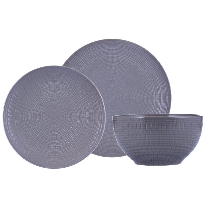 Service de table 12 pièces, service pour 4 en relief médaillon Aplin, Gris