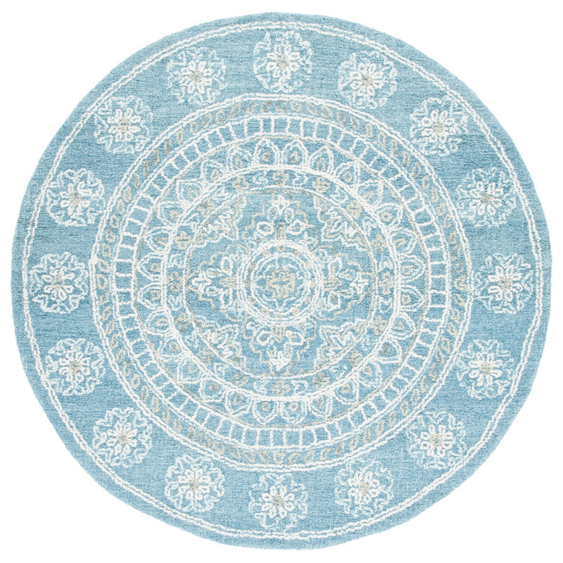 Barberton Hand Tufted Wool/Cotton Oriental Rug in Blue/Ivory, Round 6'