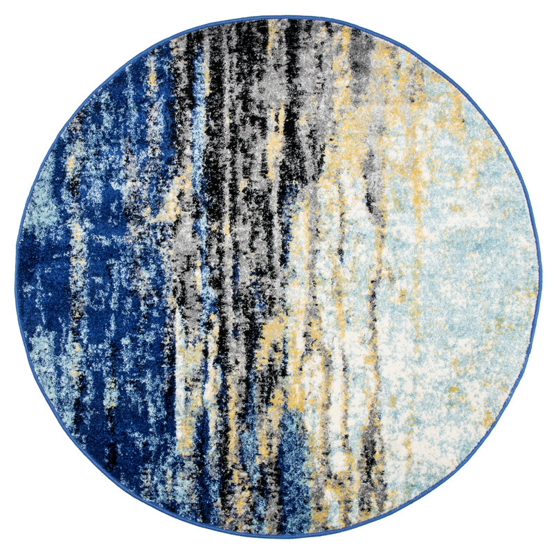Melanarka Abstract Power Loom Performance Blue Rug, Oval 3' x 5'