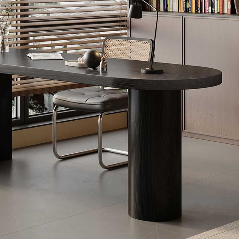 Bureau en bois massif noir demi-cercle, H 29,53 po x l 70,87 po x P 23,62 po