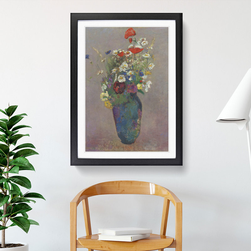 Vase of Flowers Vol.8 by Odilon Redon - Picture Frame Painting, 65cm H x 48cm W x 2cm D, Black Framed