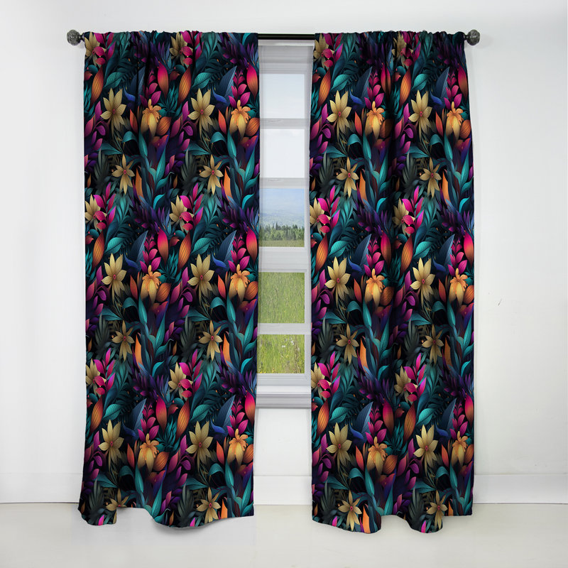 Motif botanique Neon Foliage - Rideau floral - Rideau occultant floral - 1 panneau, L 52 po x L 108 po