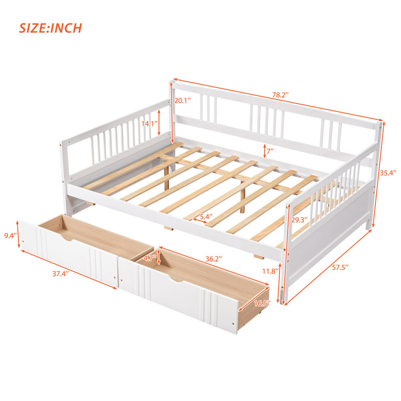 Lit de jour polyvalent en bois avec deux tiroirs, idéal pour la détente, le rangement et une utilisation multifonctionnelle dans divers espaces de vie