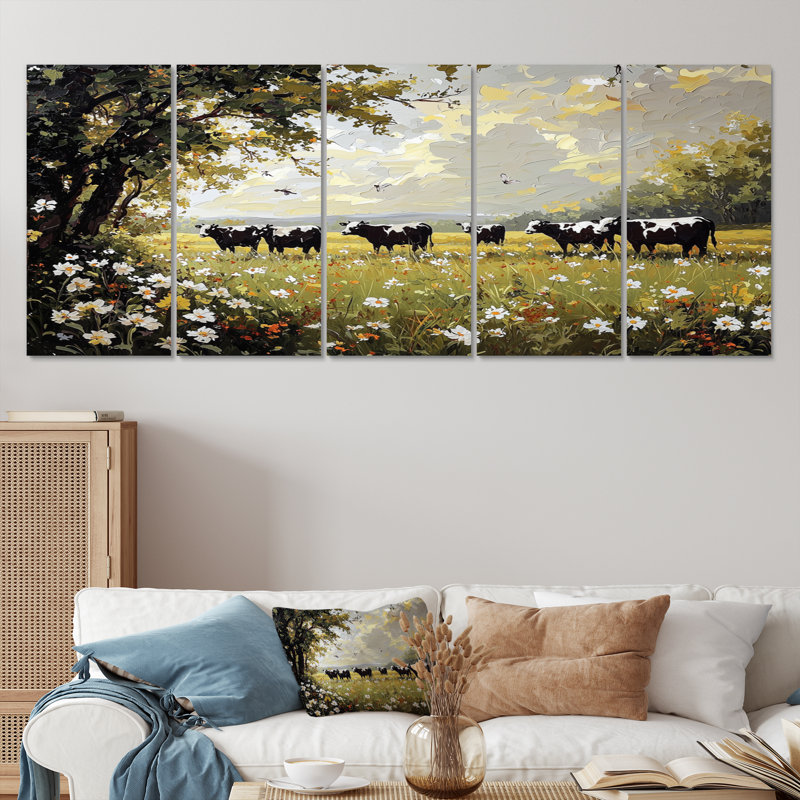 «Green and Brown Cow», ensemble d'art sur toile, H 28 po x l 60 po