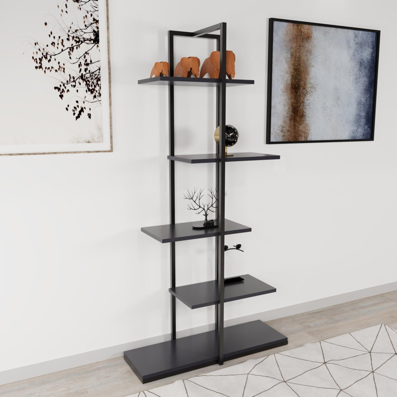 Aliona 80cm W Metal Shelving Unit, Black/Stainless Steel