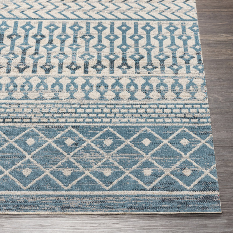 Tapis turquoise foncé / gris Swampscott, Rectangle 5 pi 3 po x 7 pi
