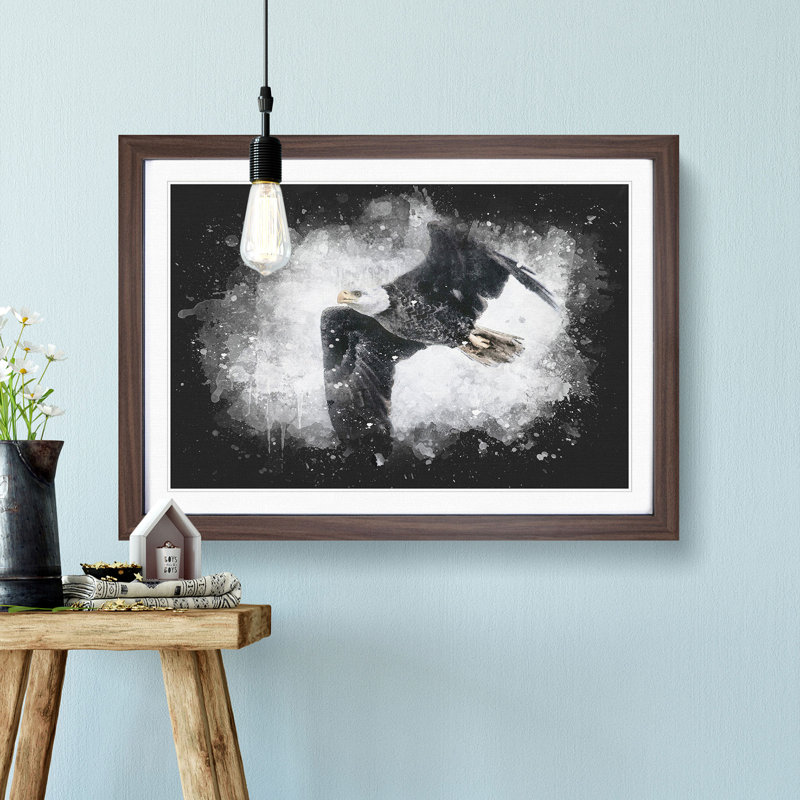 Bald Eagle High In The Sky - Single Picture Frame Print on MDF, Walnut Framed, 24cm H x 33cm W x 2cm D