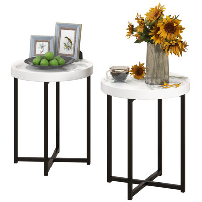 Set Of 2 Round Side Tables With Metal Legs