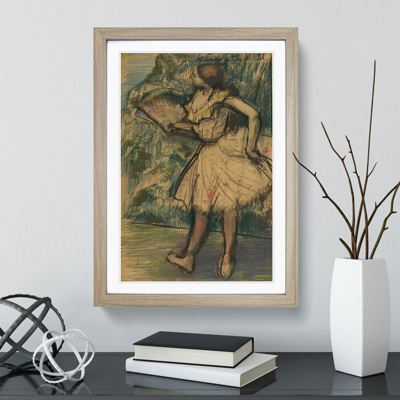 Ballet Ballerina Dancer with a Fan by Edgar Degas - Picture Frame Painting, Oak Framed, 65cm H x 48cm W x 2cm D
