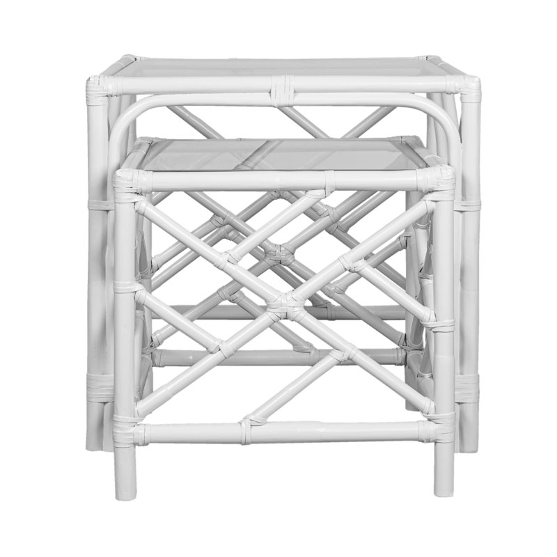 Chippendale Glass Nesting End Table, White