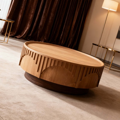 Table basse Table ronde ronde en bois massif avec placage en bois massif et piédestal robuste pour appartement, salon