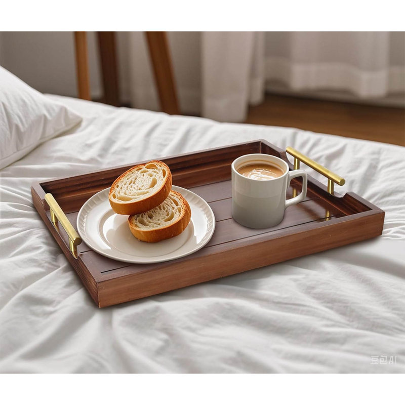 Wood Serving Tray: Dual Handles & 4 Coasters, Rustic Brown